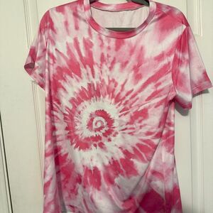 Pink Tie-Dye Women’s Tee – Size Large, NWOT, Soft Cotton T-Shirt with Spiral